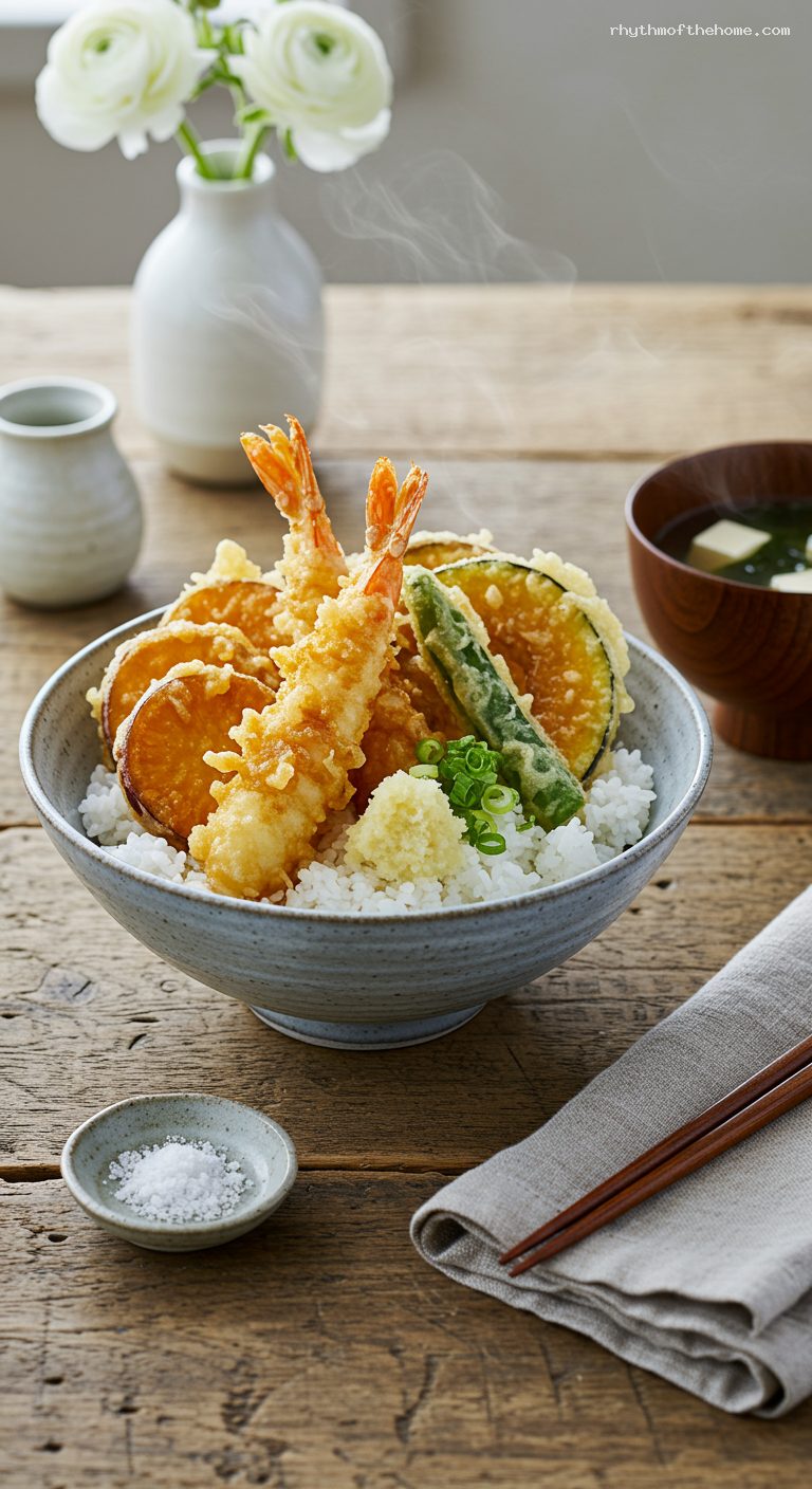 Crispy Shrimp and Vegetable Tendon Rice Bowl