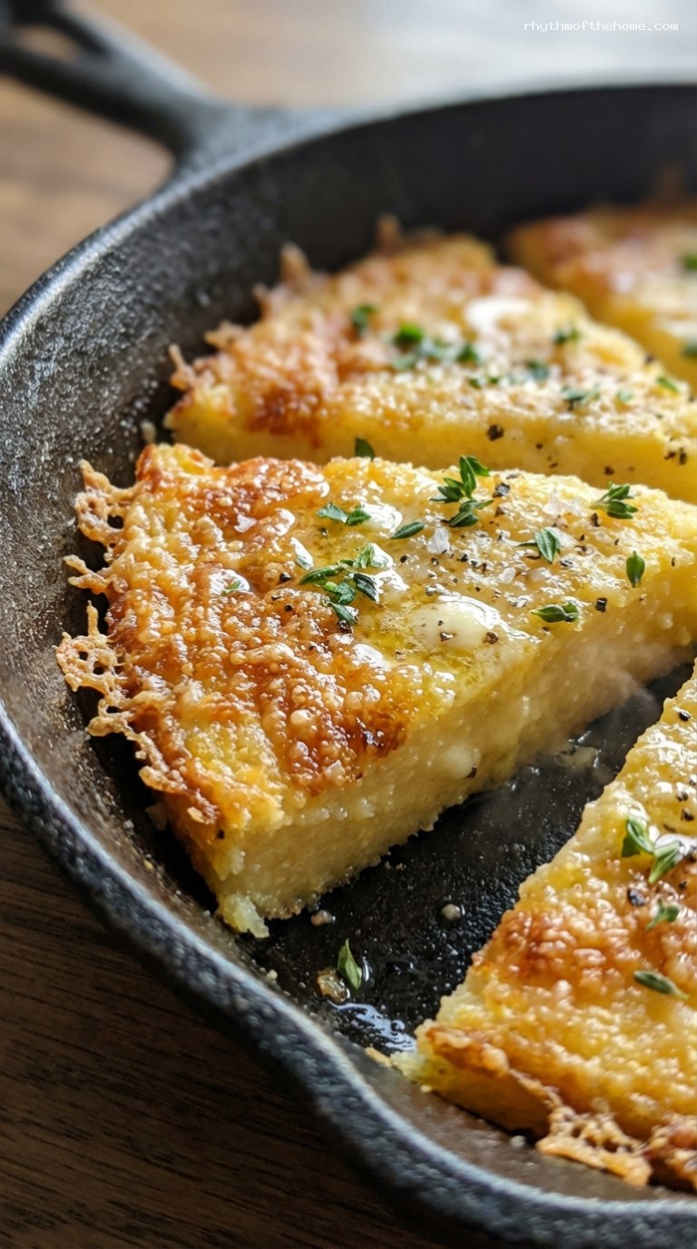 Crispy Skillet Parmesan Polenta Wedges with Herbs – Closeup
