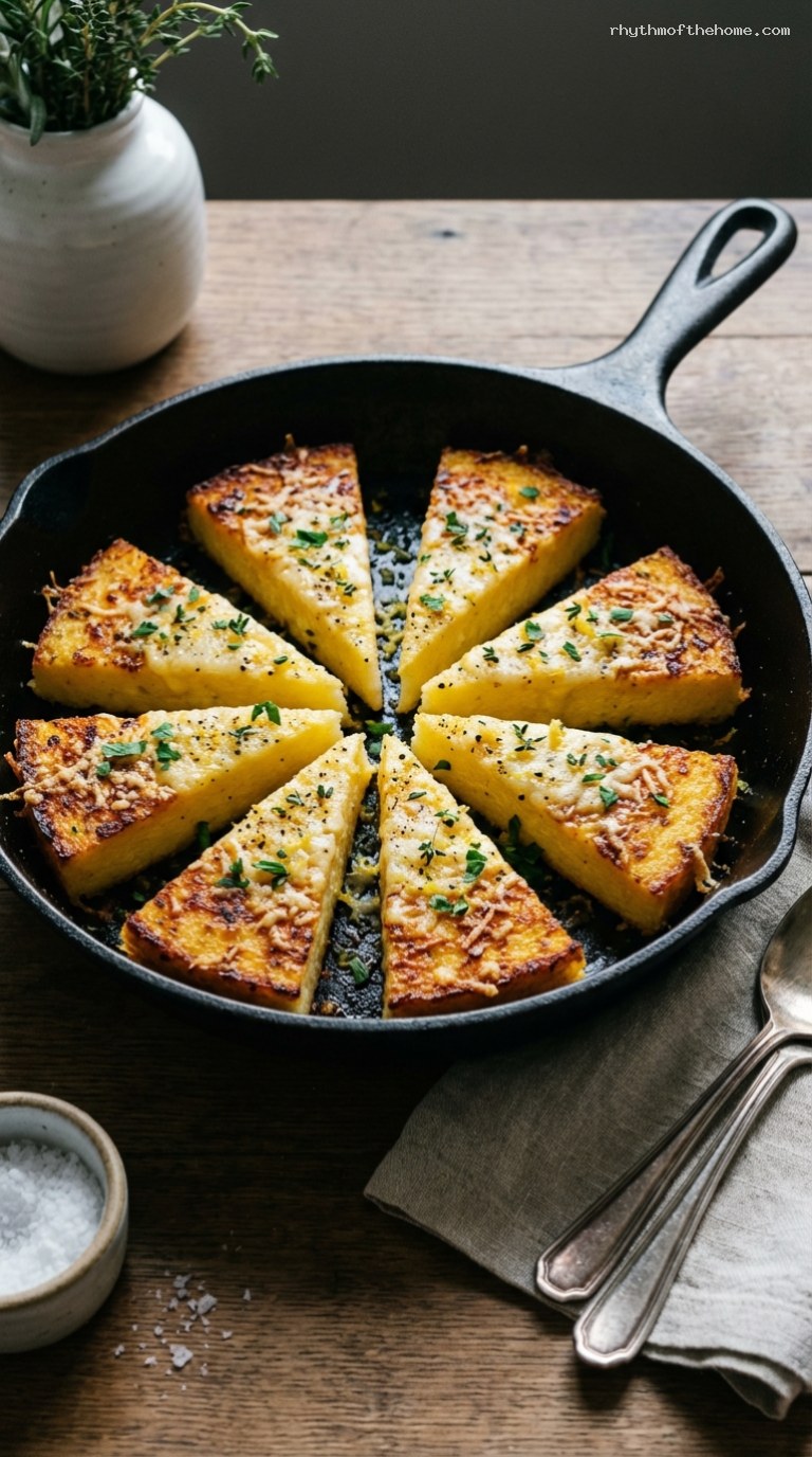 Crispy Skillet Parmesan Polenta Wedges with Herbs