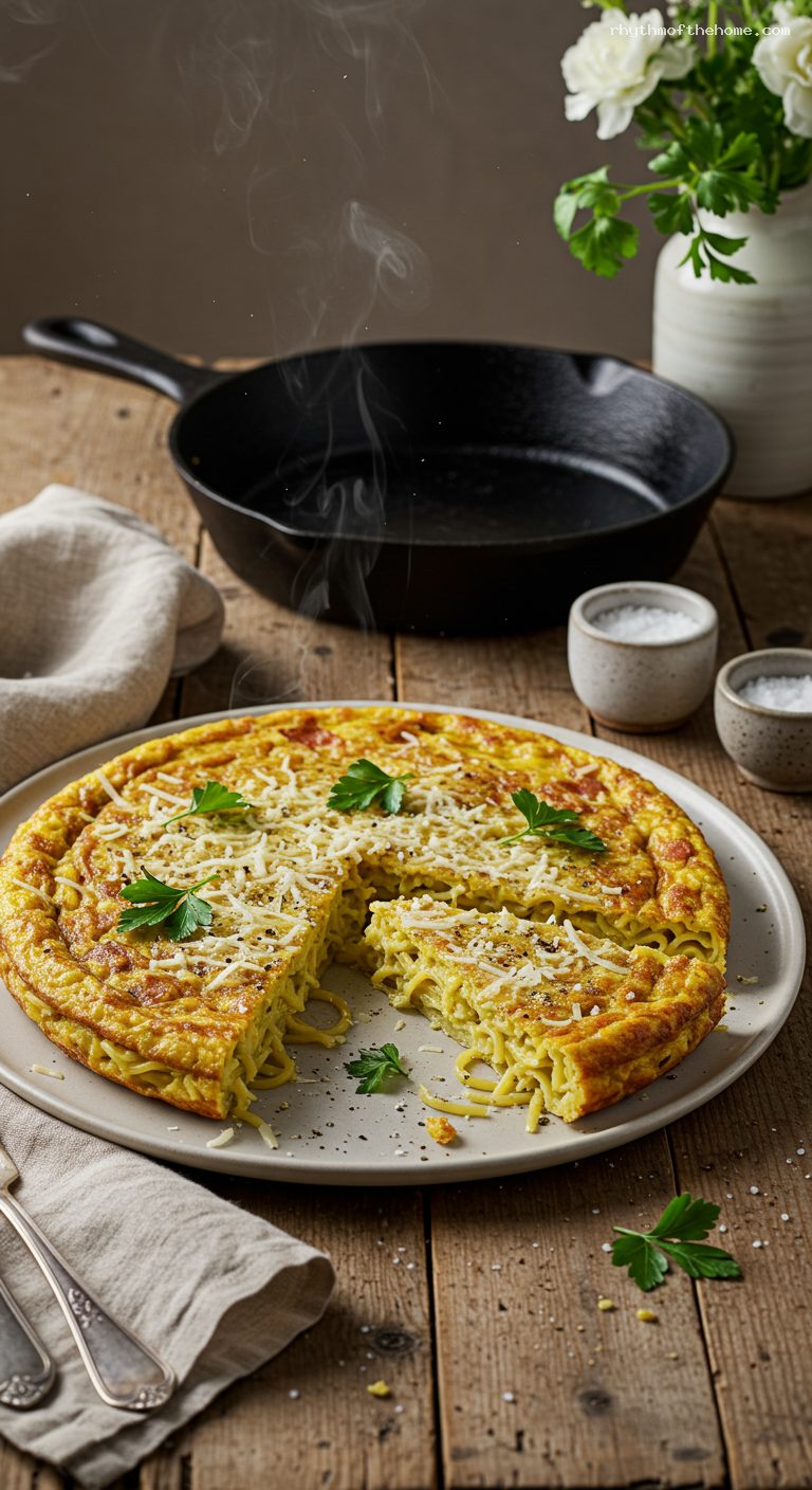 Crispy Spaghetti Frittata with Pancetta and Parmesan