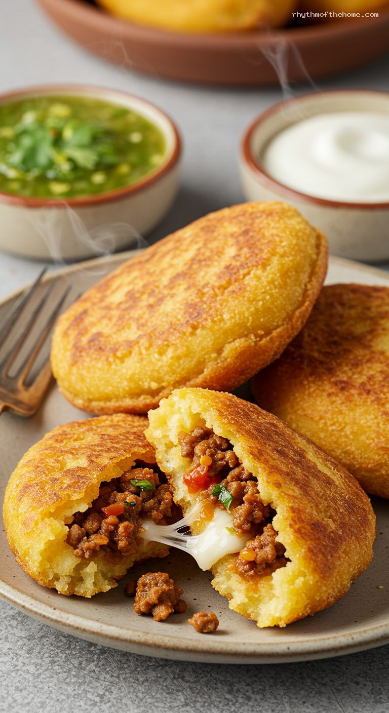 Crispy Yuca Carimañolas with Beef or Cheese – Closeup