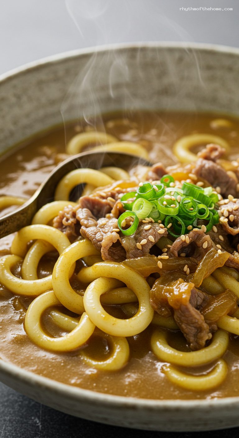 Curry Udon in Dashi-Rich Japanese Curry Gravy – Closeup