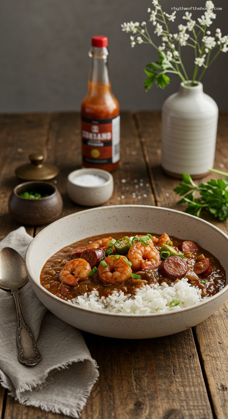 Deep, Dark Seafood Gumbo with Shrimp and Okra