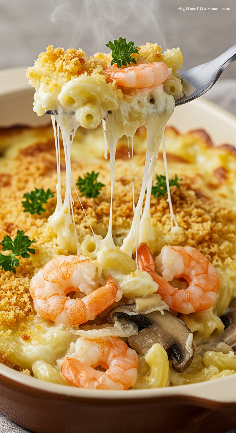 Ebi Macaroni Gratin with Shrimp and Béchamel – Closeup