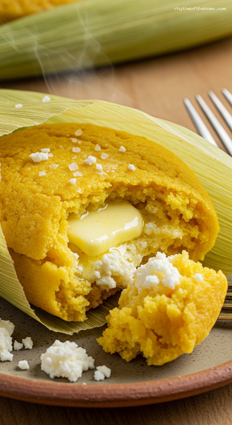 Envueltos de Mazorca with Butter and Fresh Cheese – Closeup