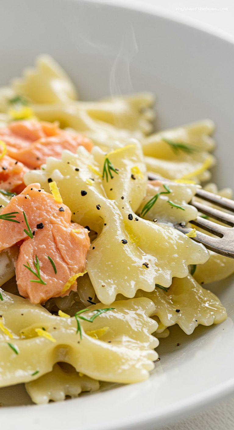 Farfalle al Salmone with Lemon Cream and Dill – Closeup