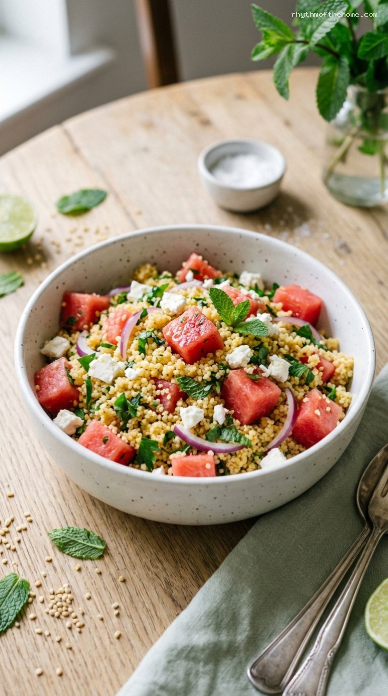 Feta–Watermelon Couscous Salad with Mint and Lime