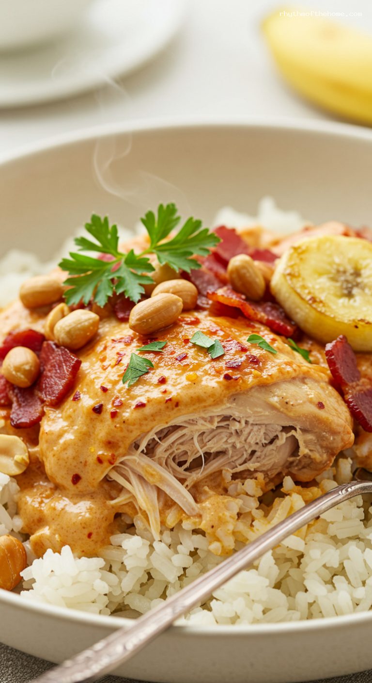 Flygande Jakob Chicken Casserole with Banana and Bacon – Closeup