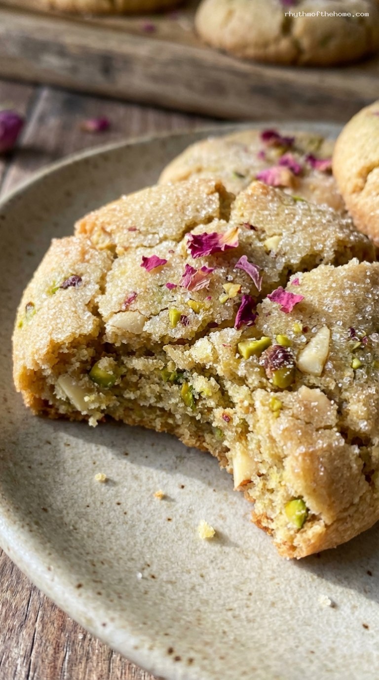 Fragrant Almond Pistachio Rose Cookies – Closeup