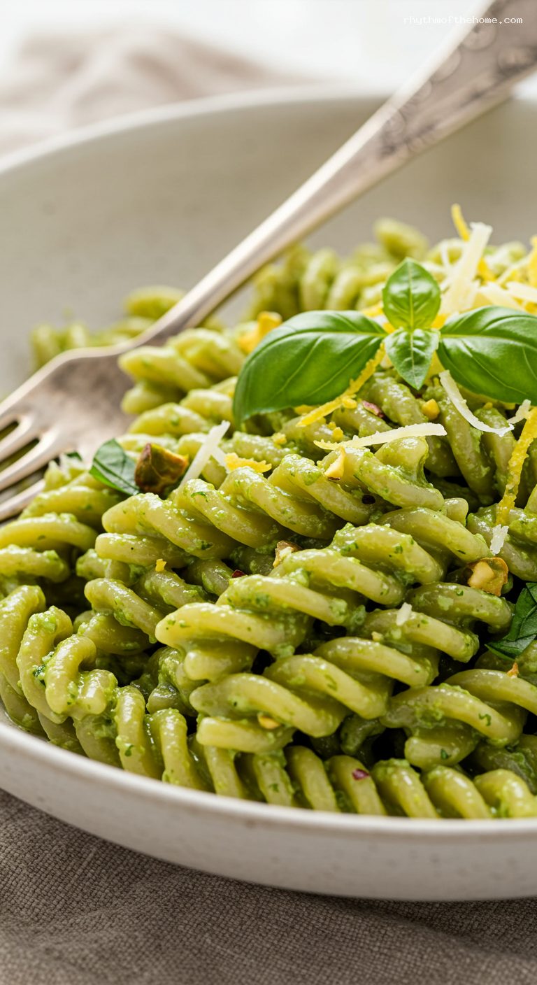 Fusilli al Pistacchio with Sicilian Pistachio Pesto – Closeup