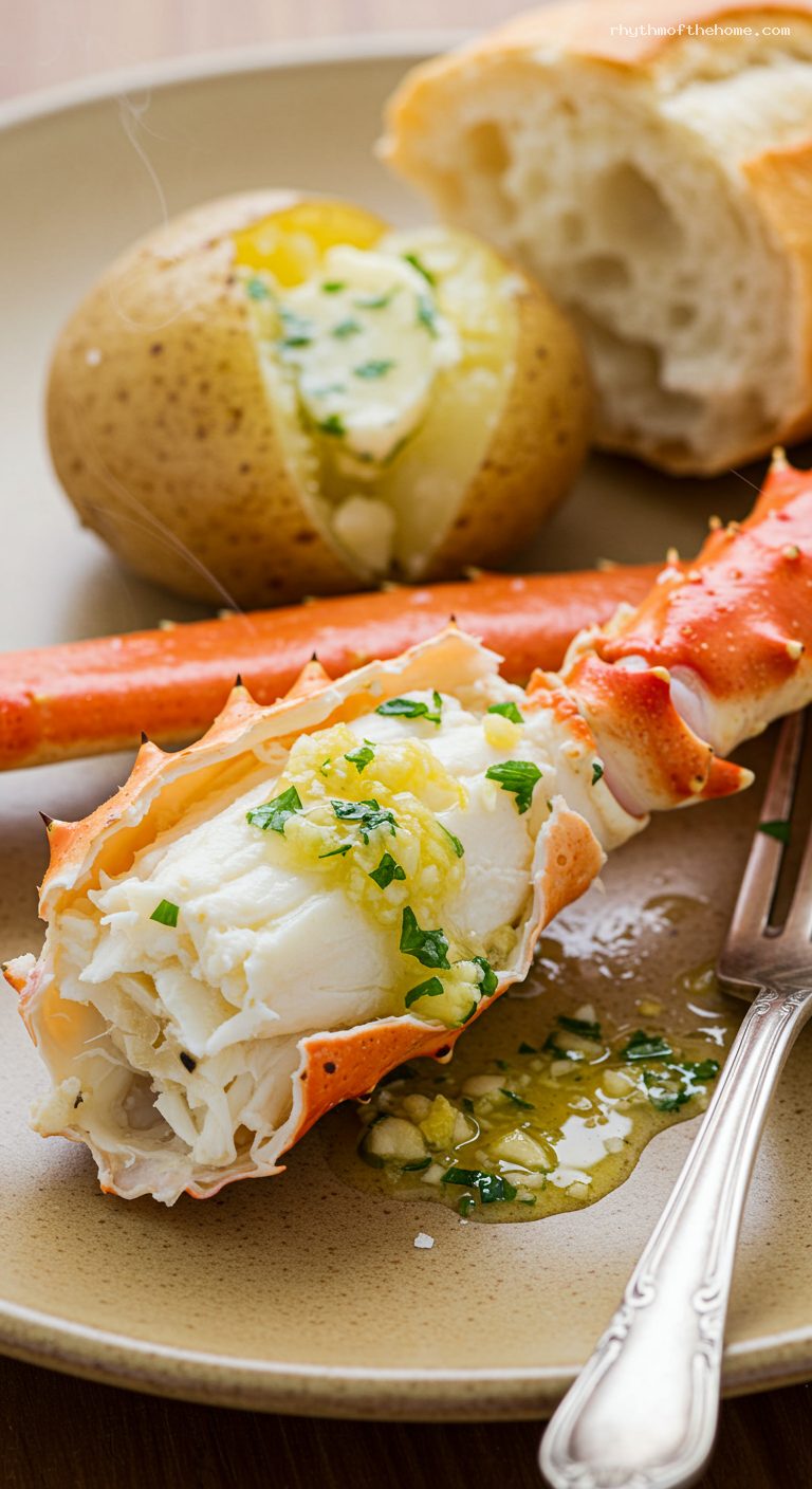 Garlic Butter Crab Legs with Lemon and Parsley – Closeup