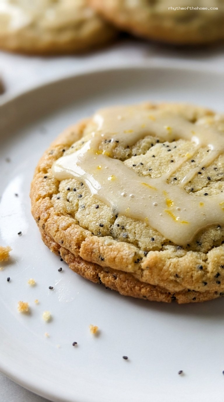 Glazed Lemon Poppy Seed Cookies with Soft Centers – Closeup