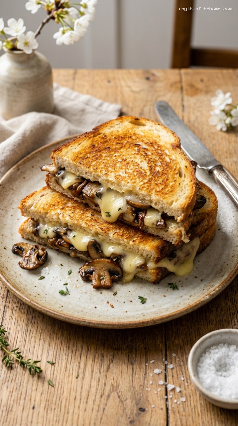 Gooey Brie and Thyme Mushroom Melt on Crusty Bread