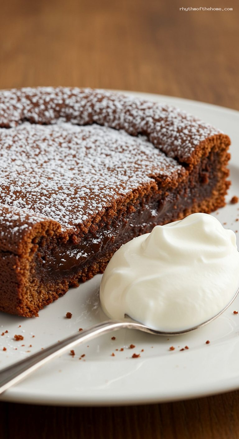 Gooey Swedish Kladdkaka with Whipped Cream – Closeup