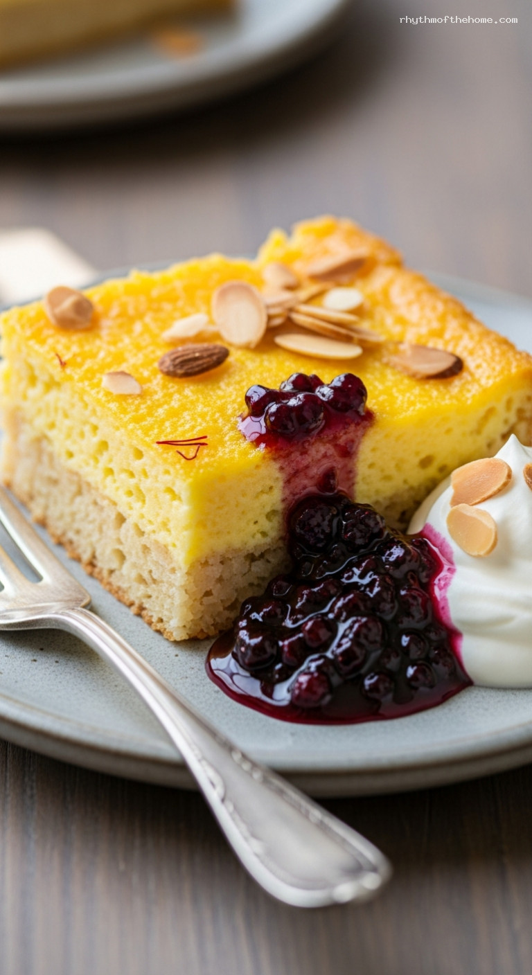 Gotland Saffron Pancake with Dewberry Jam and Cream – Closeup