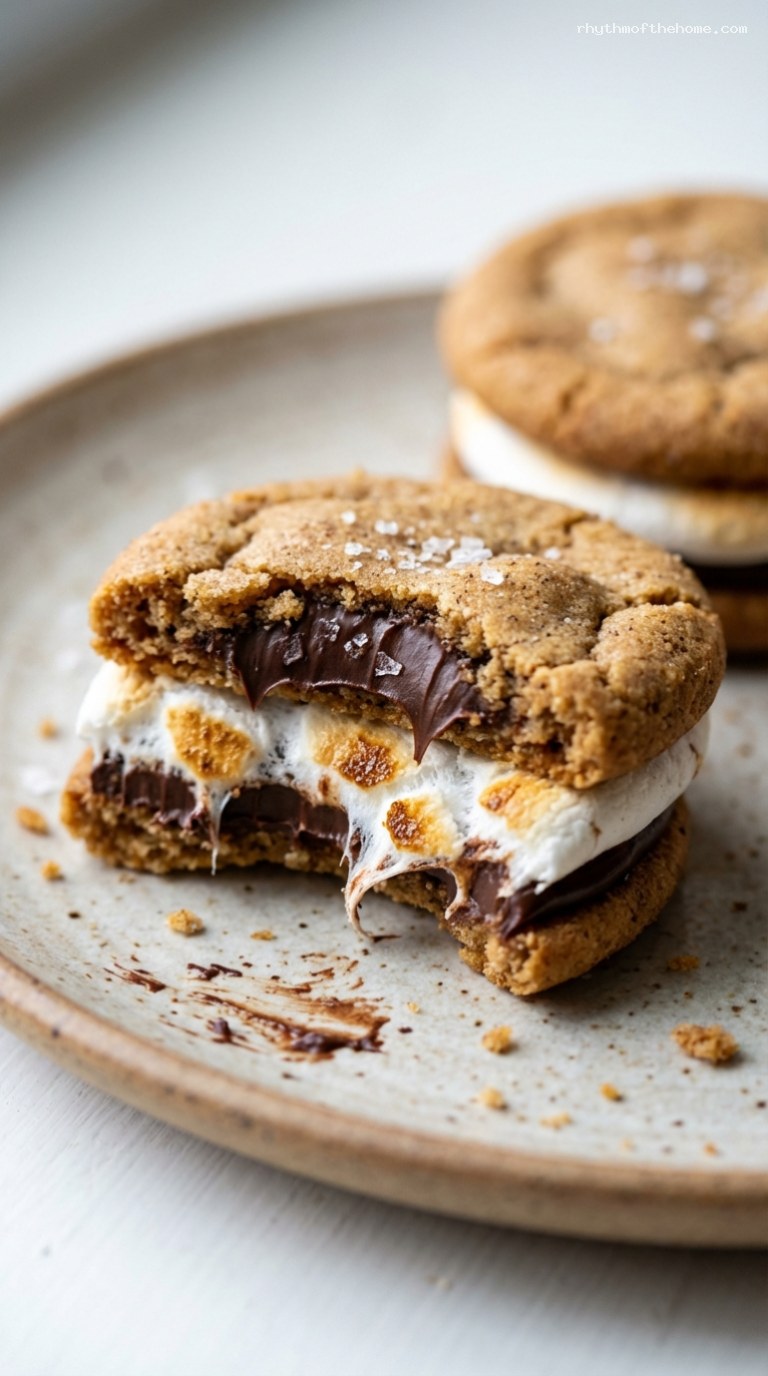 Graham Cracker S’mores Sandwich Cookies – Closeup