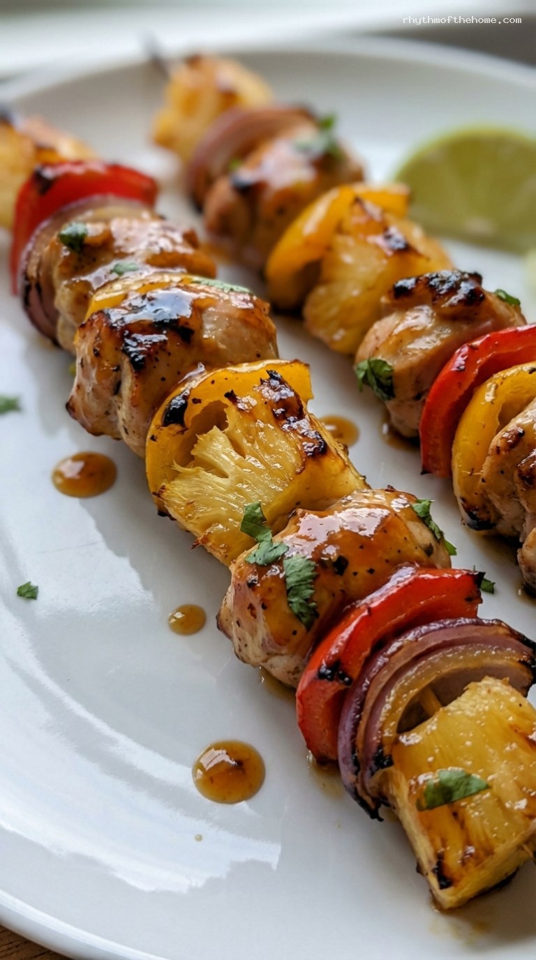 Grilled Chicken Pineapple Skewers With Tropical Glaze – Closeup