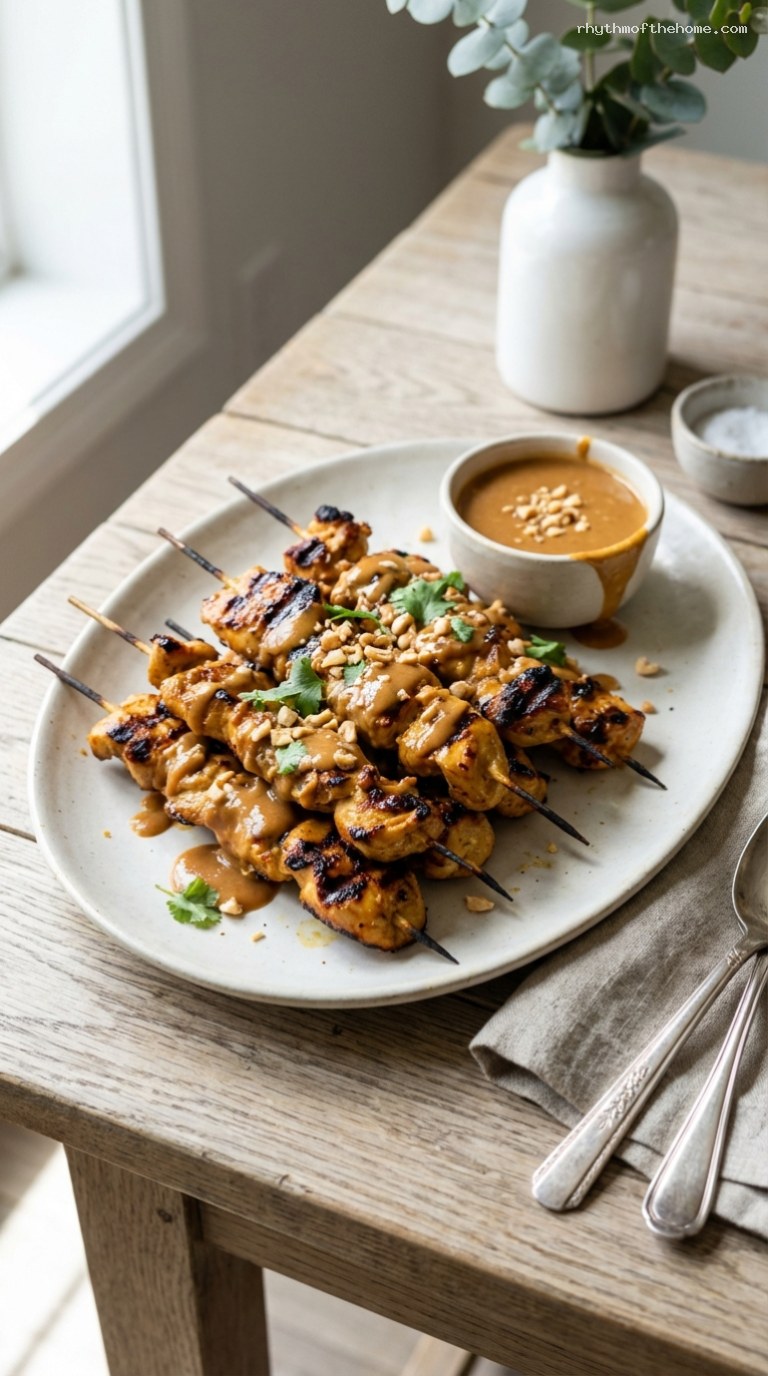 Grilled Chicken Satay with Creamy Peanut Dipping Sauce