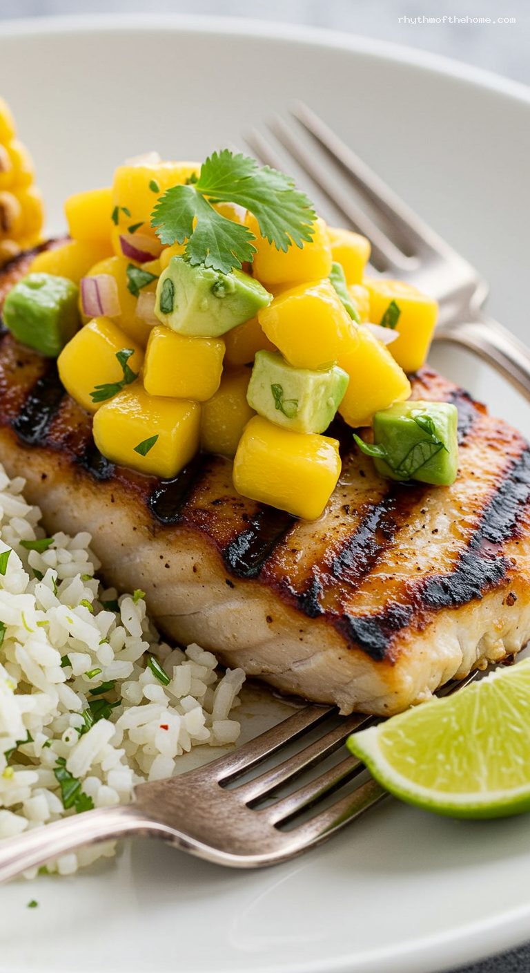 Grilled Mahi-Mahi with Mango Avocado Salsa – Closeup