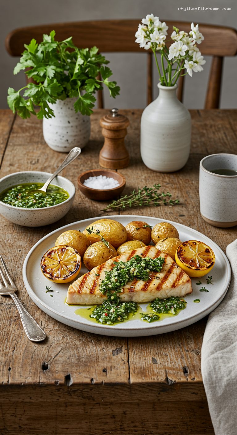 Grilled Swordfish with Lemon Pepper Chimichurri