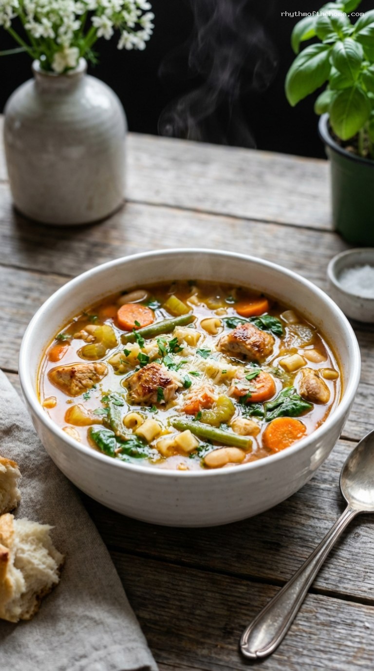 Hearty Chicken Minestrone Soup with Beans and Pasta