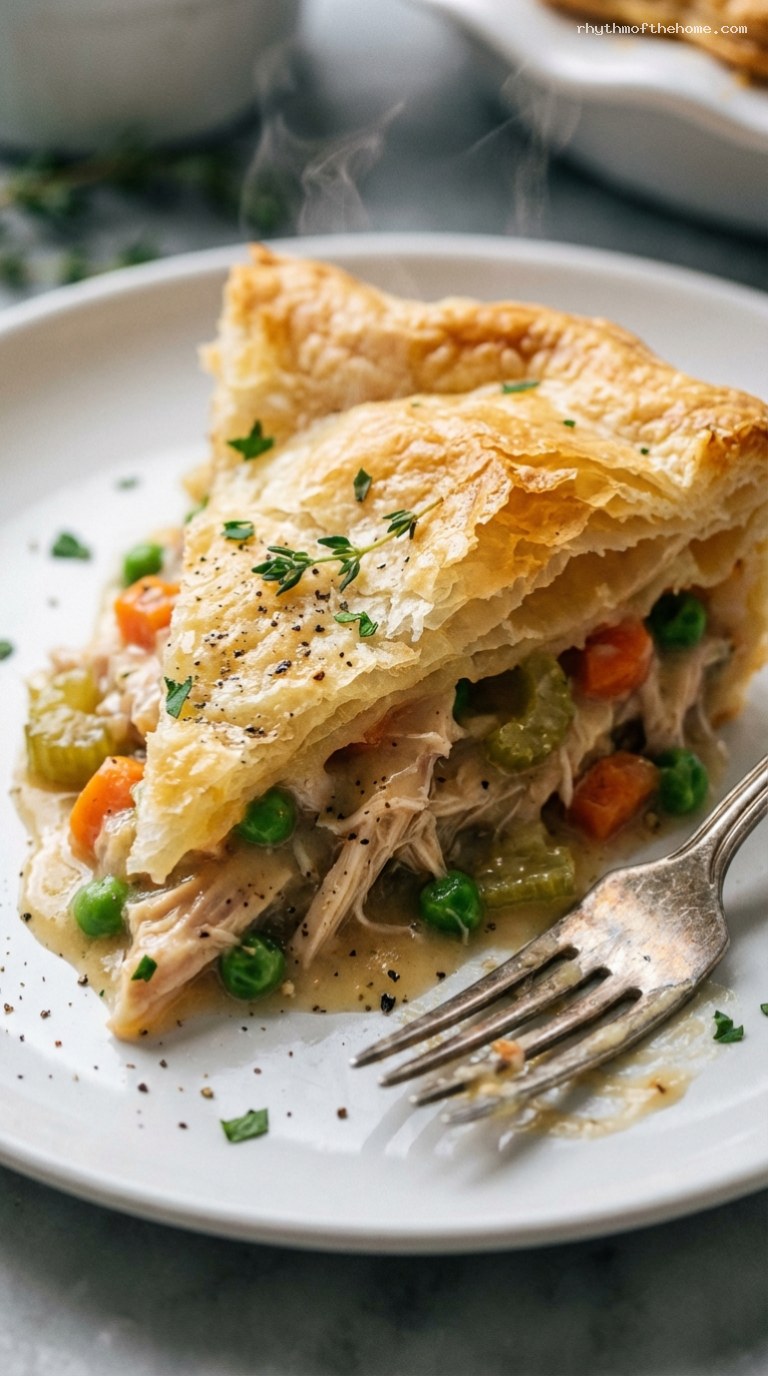 Hearty Chicken Pot Pie with Buttery Flaky Crust – Closeup