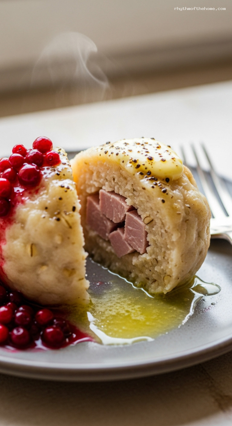 Hearty Pitepalt Potato Dumplings with Salted Pork – Closeup