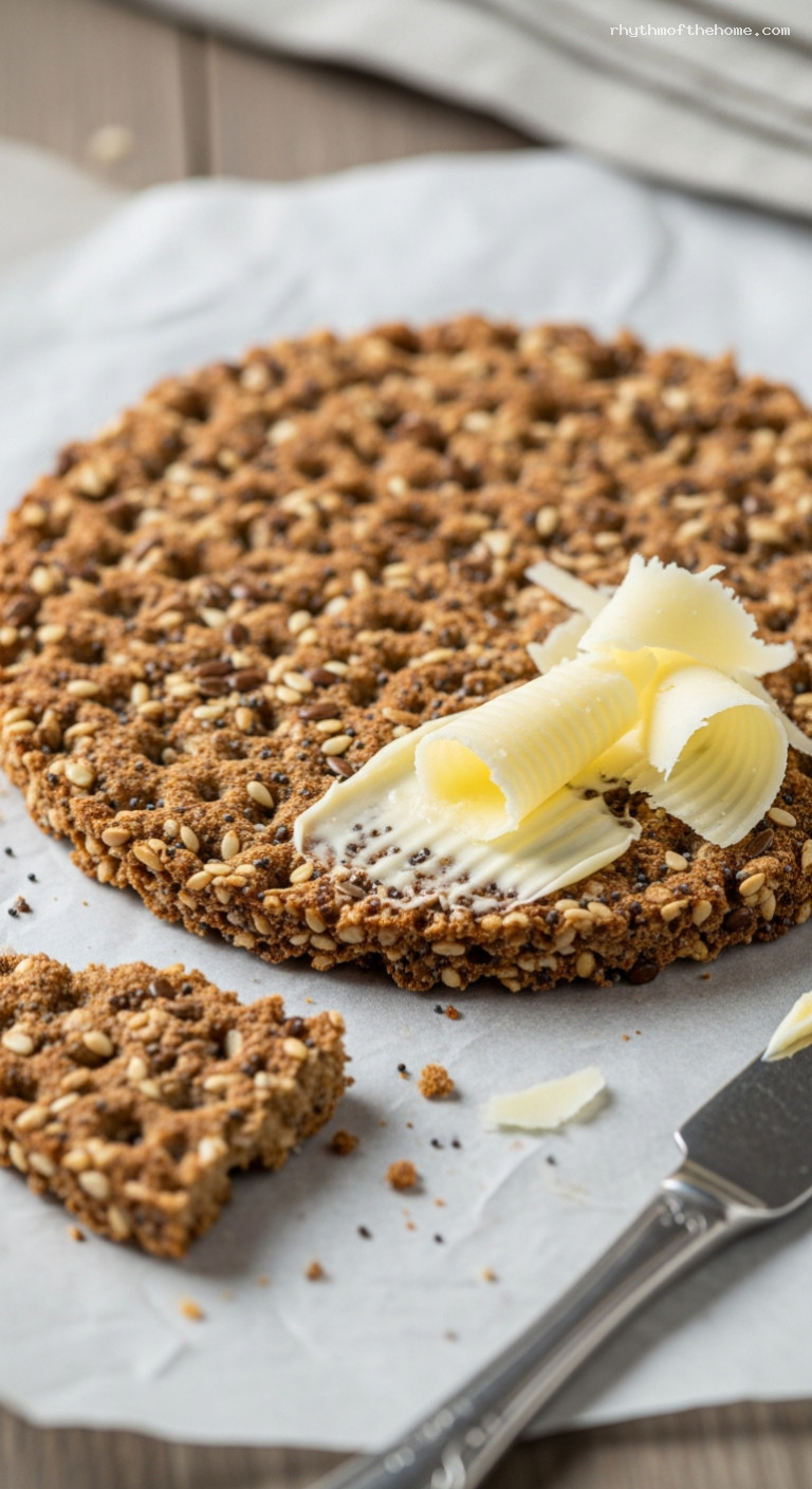 Homemade Rustic Rye Crispbread with Seeds – Closeup