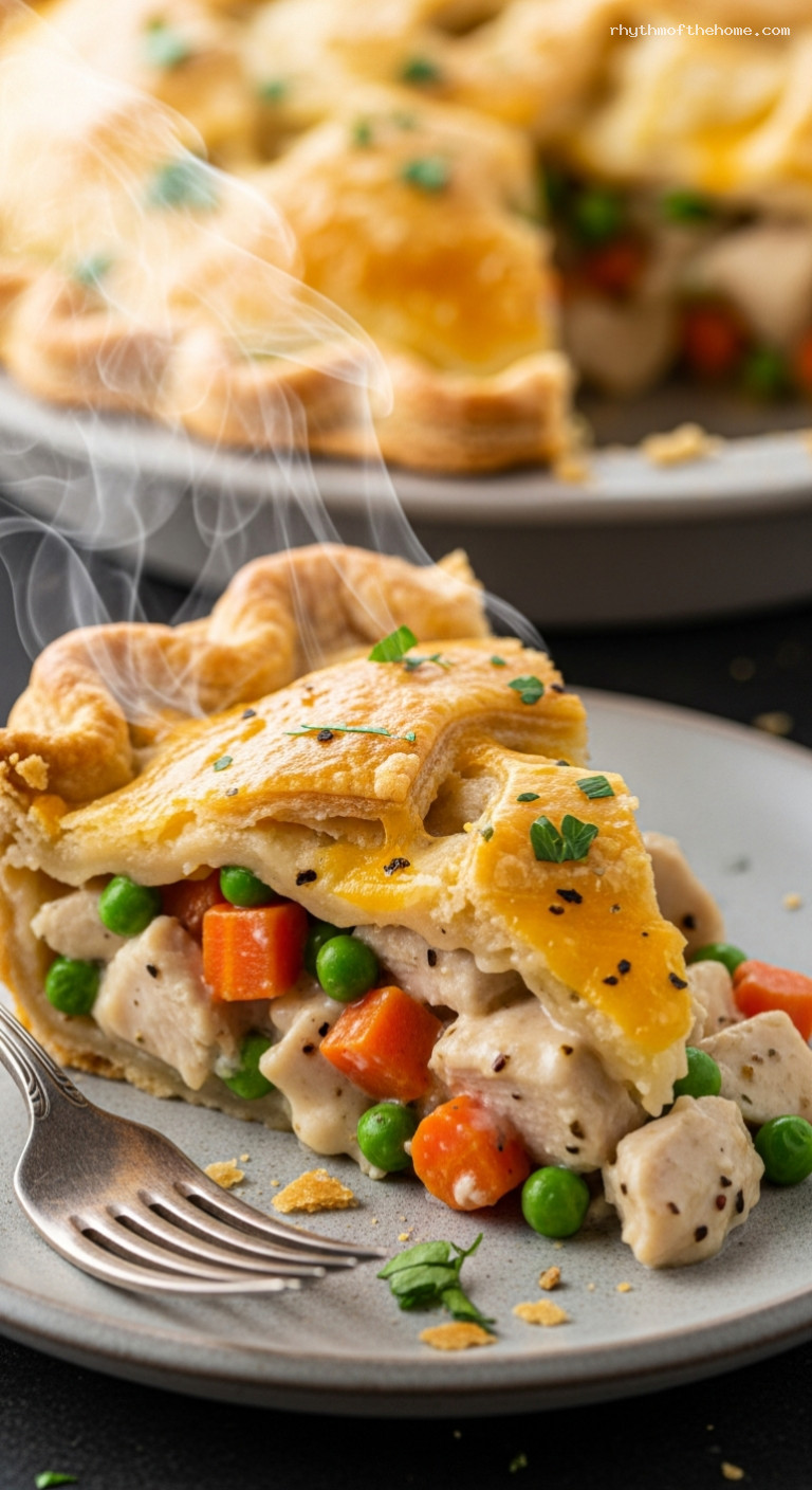 Homestyle Cheesy Chicken Pot Pie – Closeup