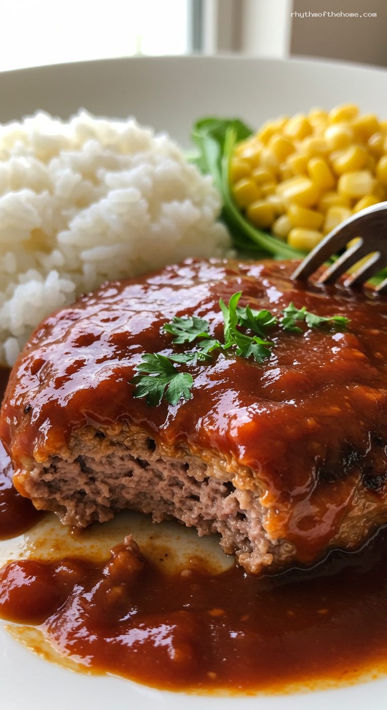 Japanese Hambāgu Steak with Demi-Ketchup Sauce – Closeup