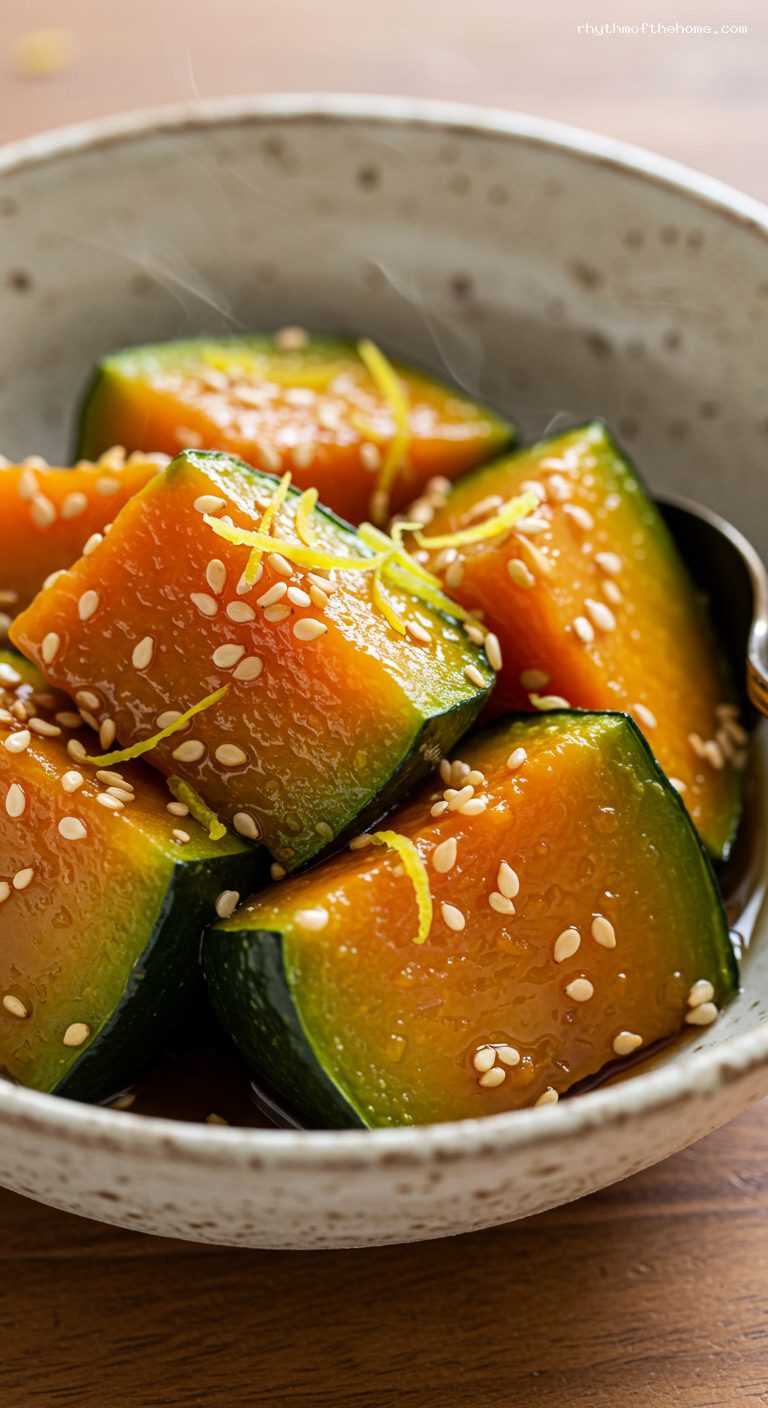 Kabocha No Nimono (Japanese Simmered Pumpkin) – Closeup