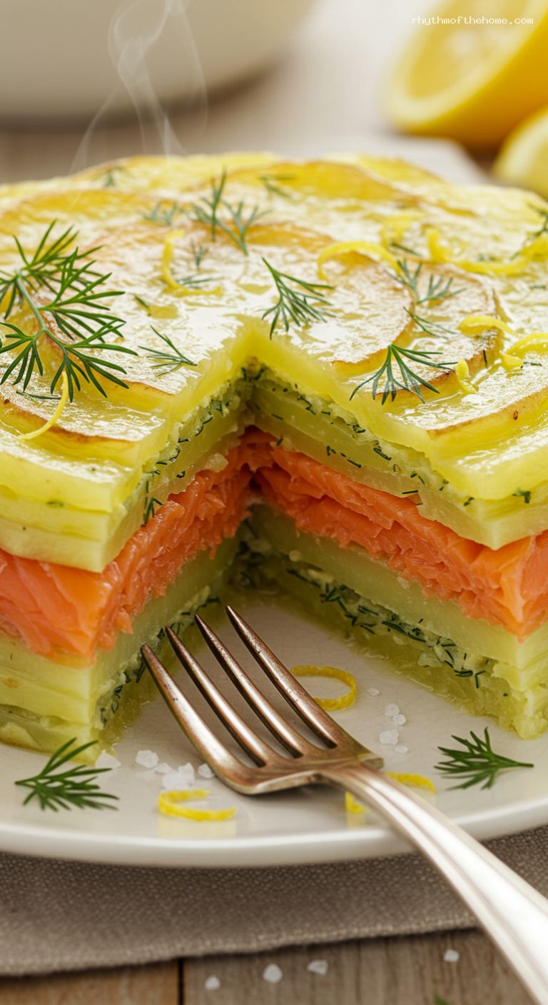 Laxpudding: Swedish Potato and Cured Salmon Casserole – Closeup