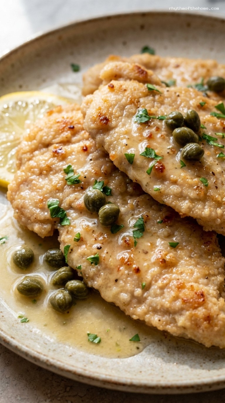 Lemon Butter Chicken Scallopini with Capers and Parsley – Closeup