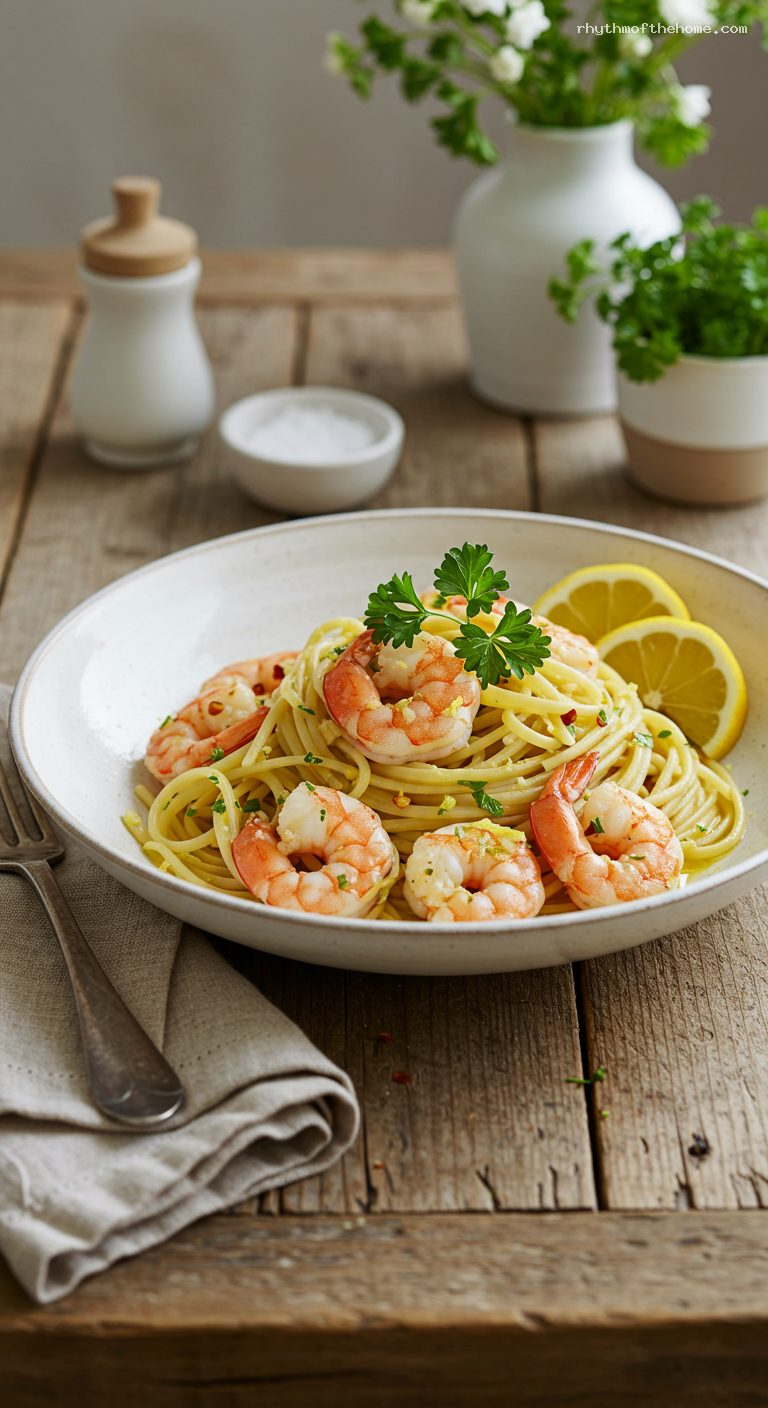 Lemon-Garlic Shrimp Scampi with Linguine