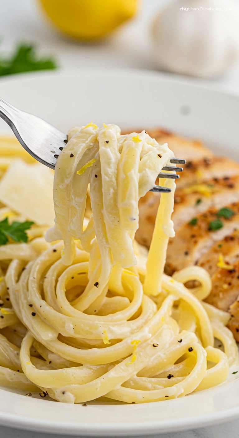 Lemon Pepper Chicken Fettuccine Alfredo – Closeup