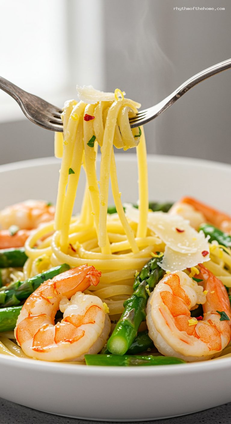 Lemon Shrimp and Asparagus Linguine – Closeup
