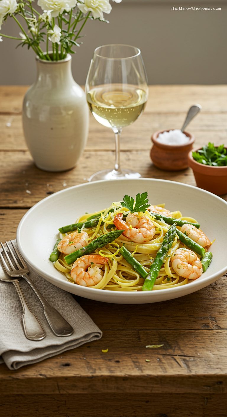 Lemon Shrimp and Asparagus Linguine