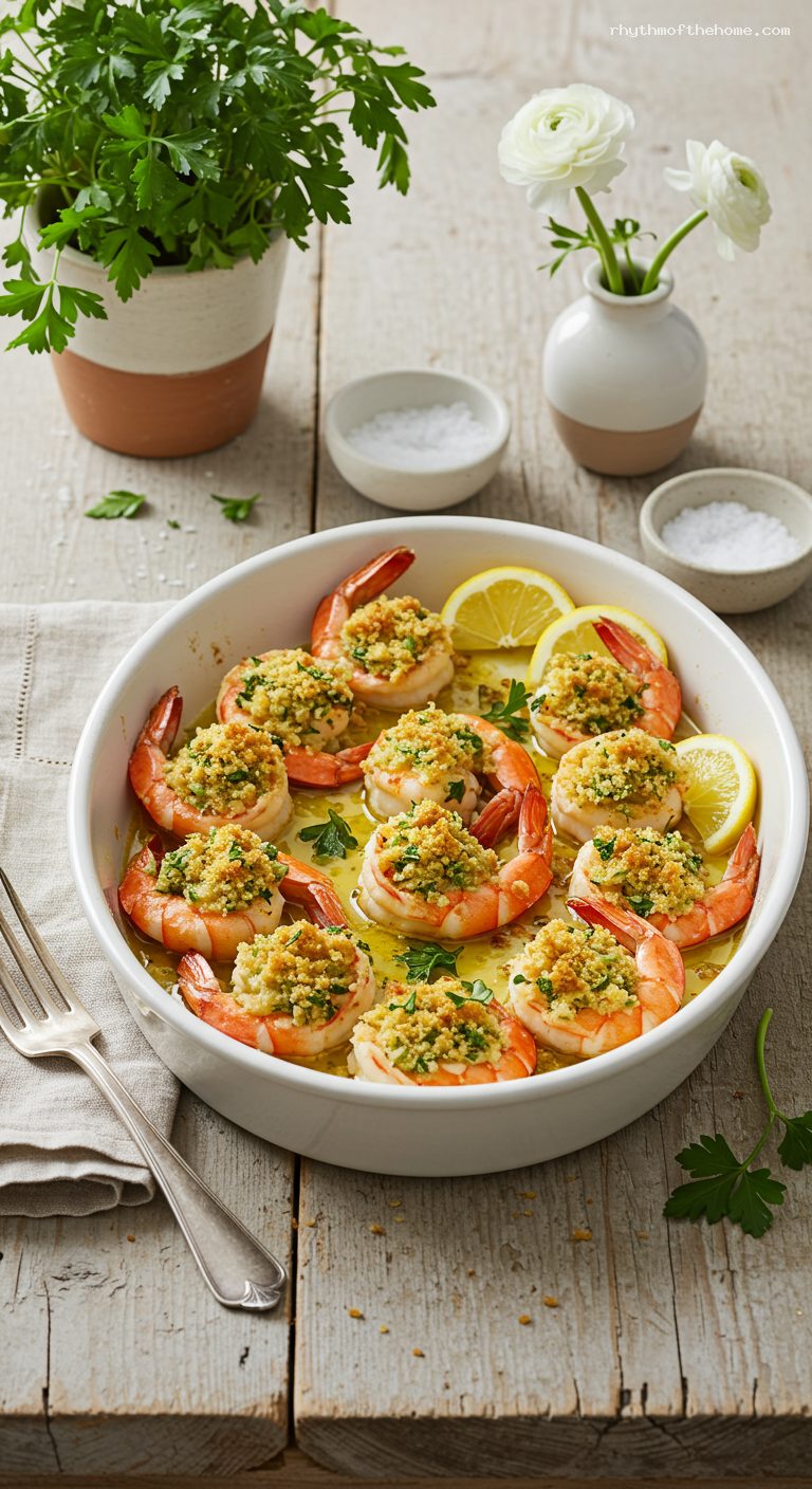 Lemony Garlic Baked Stuffed Shrimp