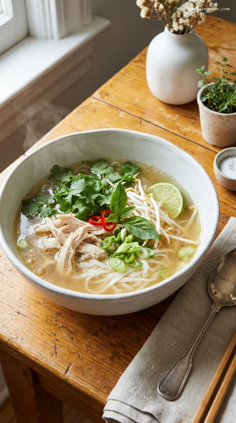 Light Chicken Pho-Style Noodle Soup with Herbs
