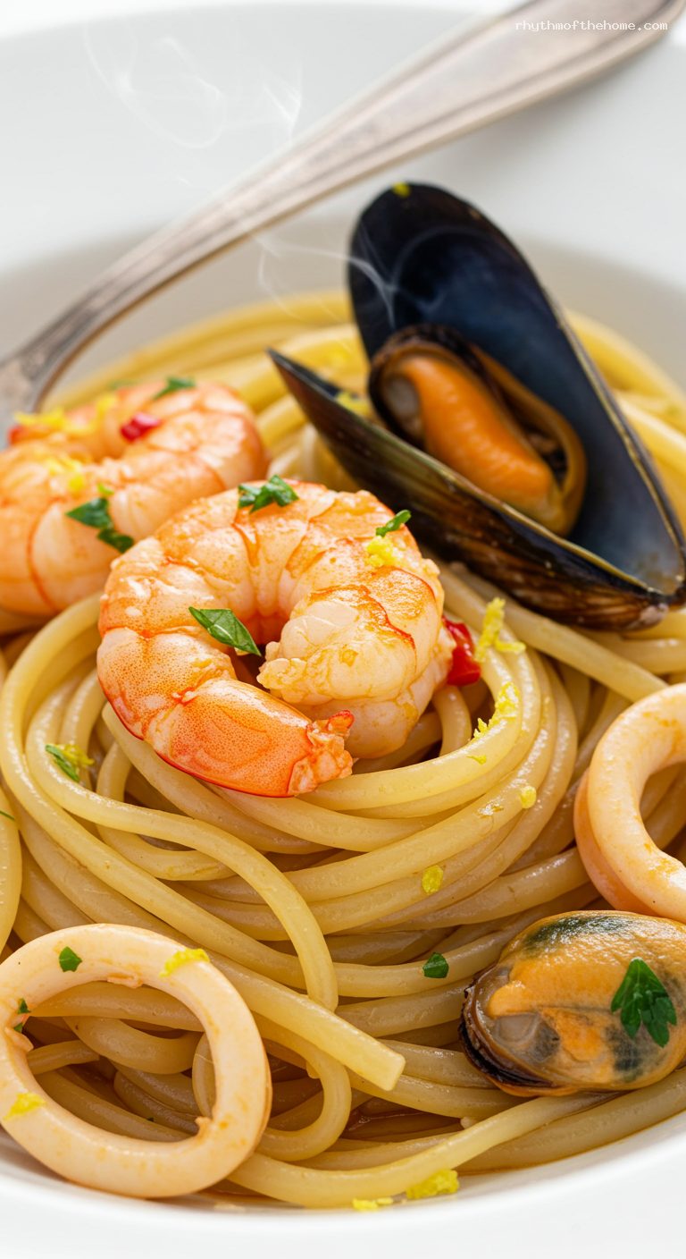 Linguine ai Frutti di Mare with Lemon and Parsley – Closeup