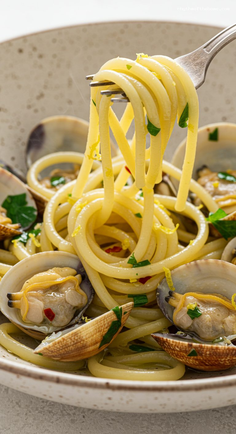 Linguine alle Vongole with Garlic and White Wine – Closeup