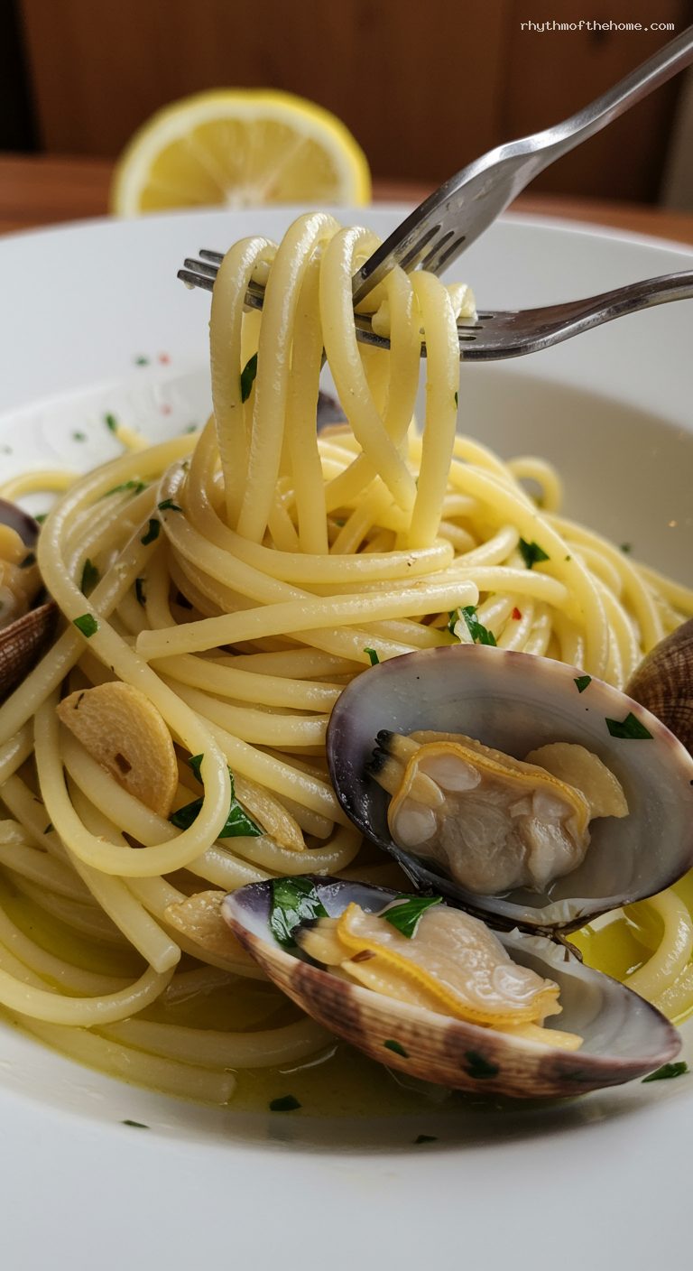 Linguine alle Vongole with Garlic, Chili, and White Wine – Closeup