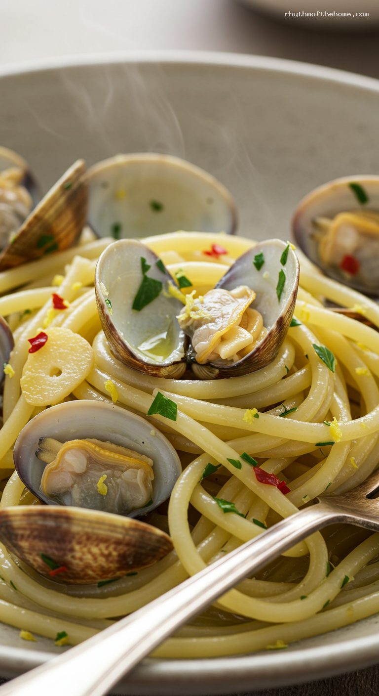 Linguine with Clams in White Wine Sauce – Closeup