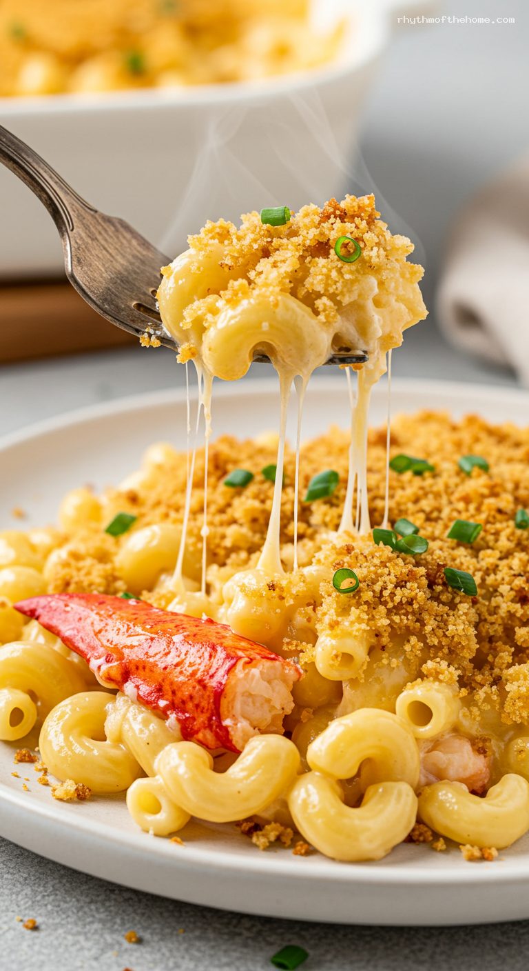 Lobster Mac and Cheese with Ritz Crumb Topping – Closeup