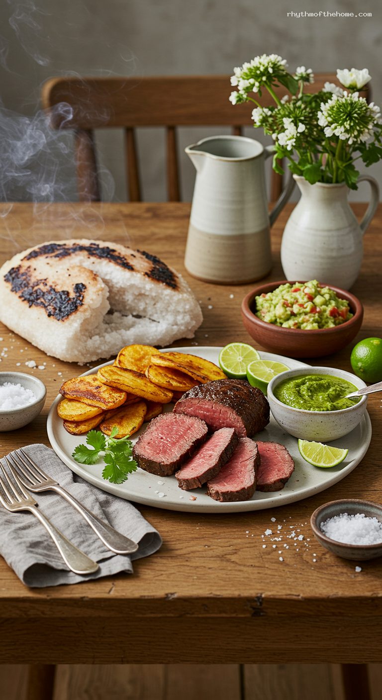 Lomo al Trapo with Cilantro-Lime Ají and Papas