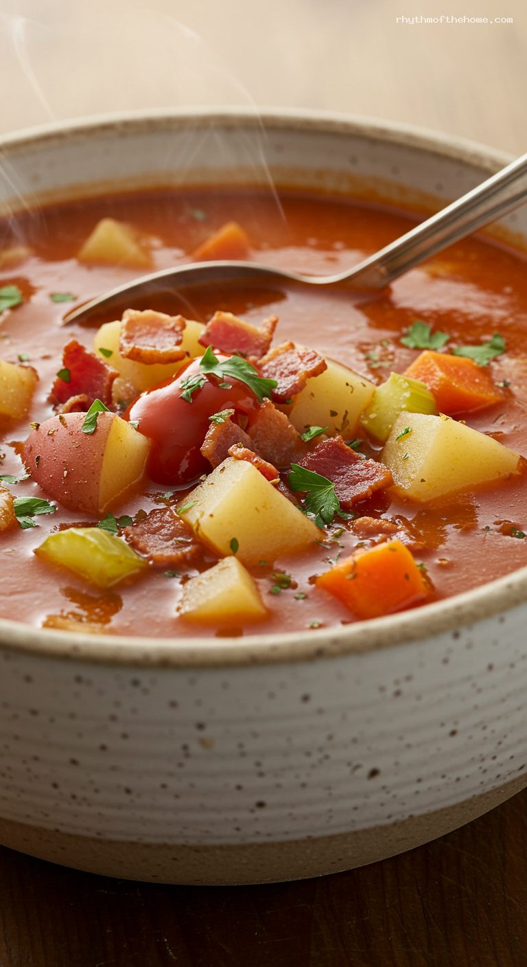 Manhattan Clam Chowder with Bacon and Herbs – Closeup