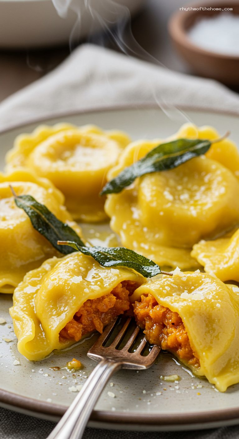 Mantuan Pumpkin Tortelli with Sage Brown Butter – Closeup