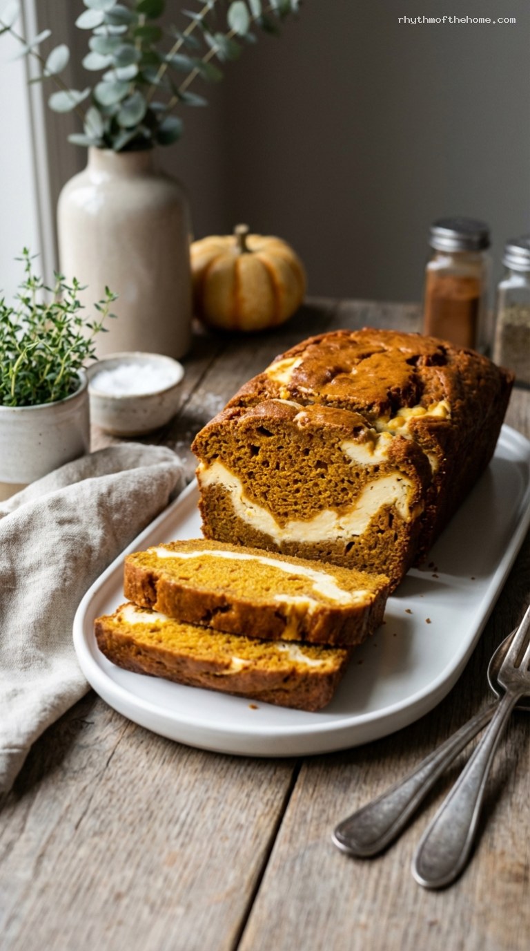 Mascarpone Swirl Pumpkin Bread With Cheesecake Ribbon