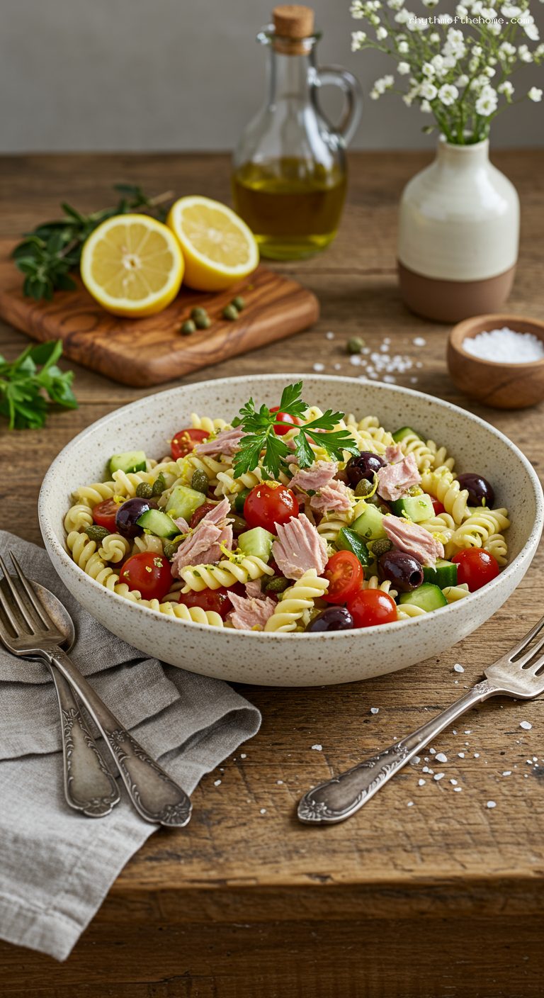 Mediterranean Tuna Pasta Salad with Lemon-Oregano Vinaigrette