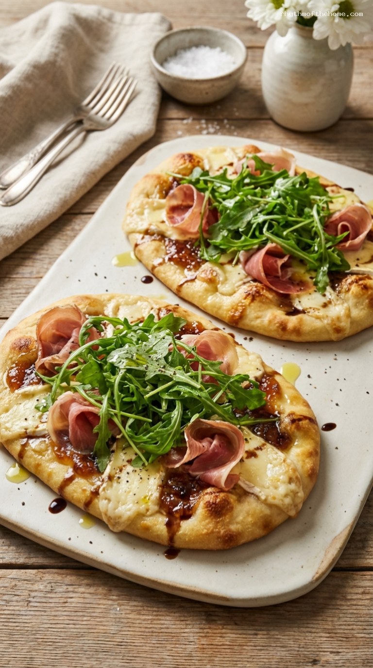 Melty Brie and Prosciutto Flatbread with Fig and Arugula